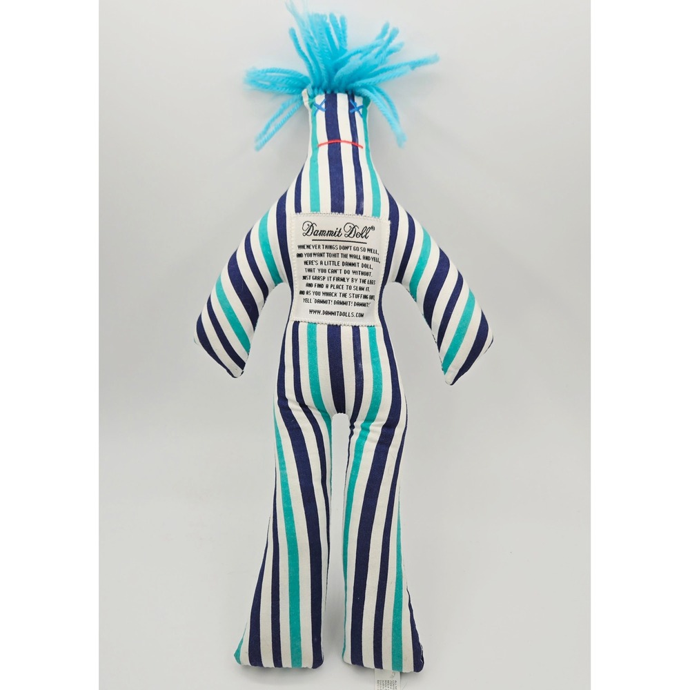 Dammit Doll Blue Teal White‎ Striped Stress Relief Gag Gift Novelty Plush DD1001